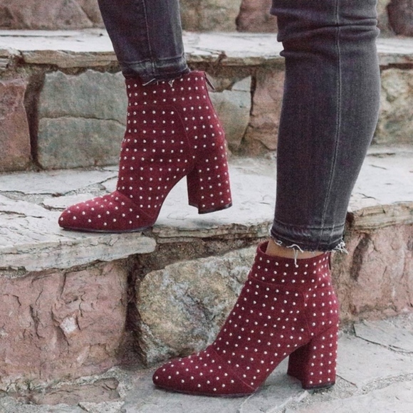 Shoes - ❤ WINE AVE. SUEDE STUD ANKLE BOOTS - WINE